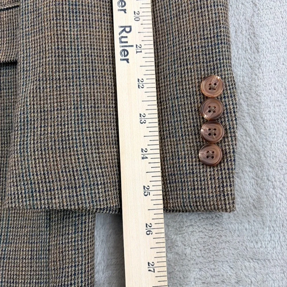 Vintage Ralph Lauren Blazer Sport Coat Men 42L Brown 100% Wool Houndstooth